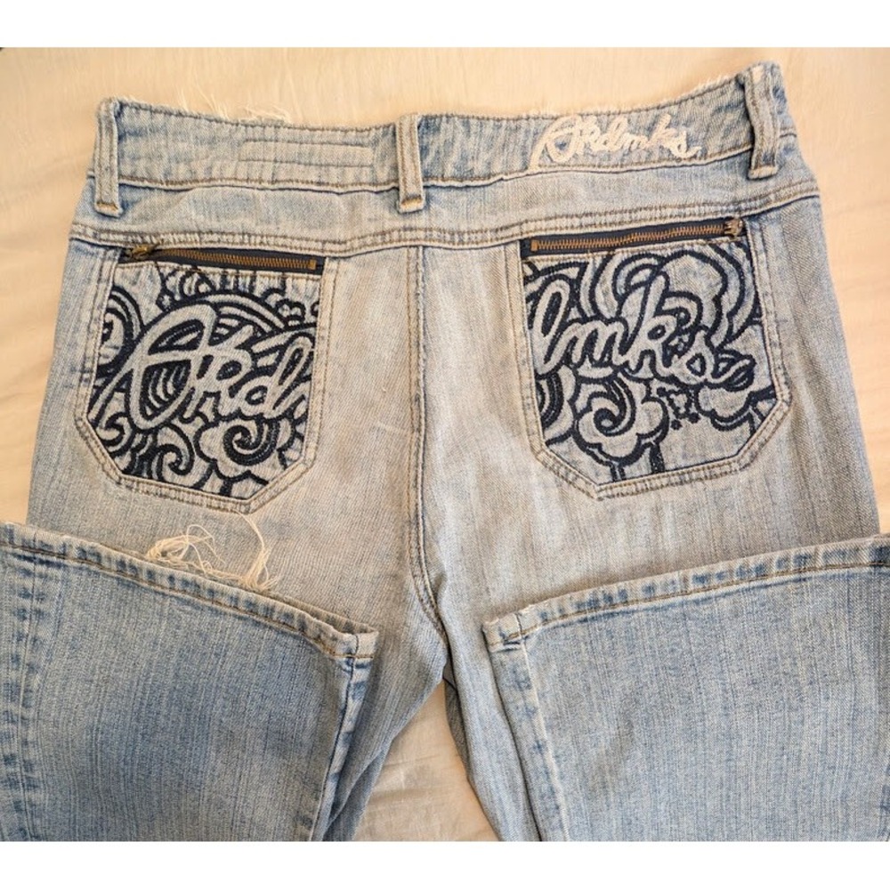 Akademiks Flare Jeans Mens 30 Light Wash Low Rise Embroidered Y2K‎ 2000s